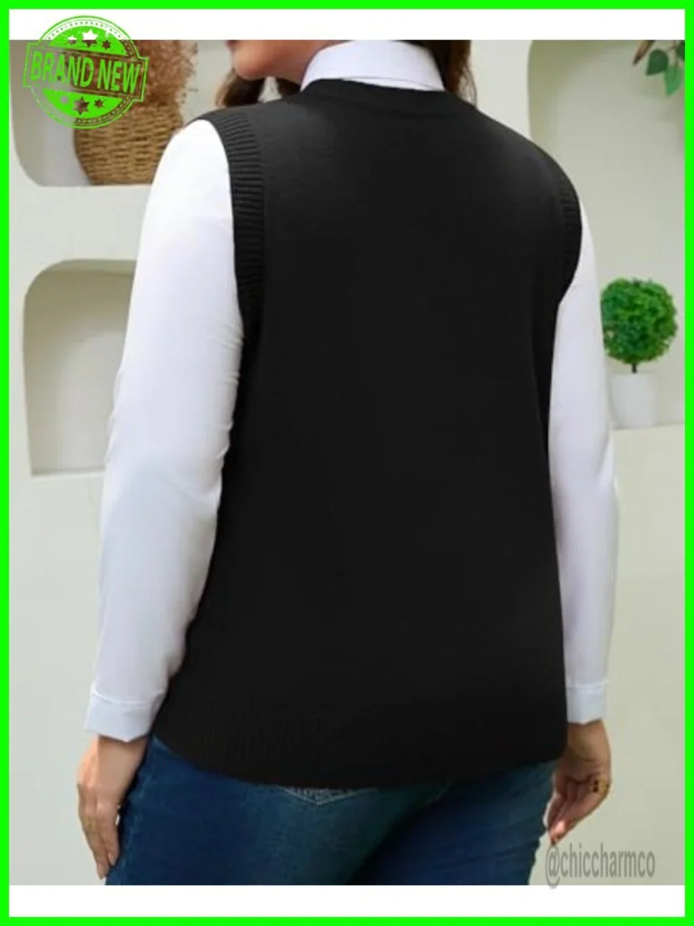 Plus Size V Neck Knit Sweater Vest Sleeveless Lightweight Layering Pullover Top
